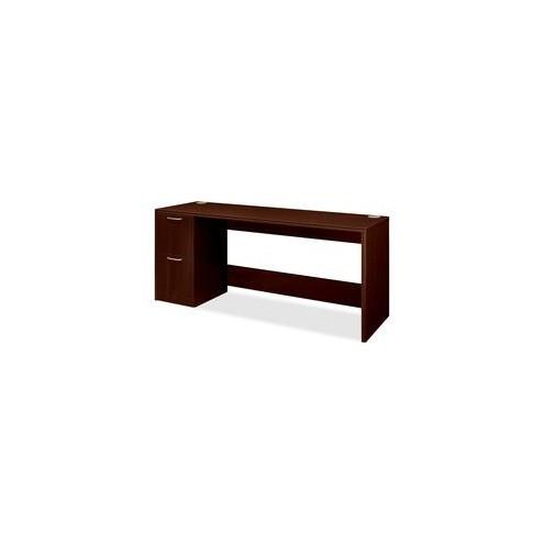 HON Attune Laminate Series Credenza - 2-Drawer - 72" x 24" x 29.5" - 2 - Single Pedestal on Left Side - Material: Wood Grain - Finish: Laminate, Mahogany