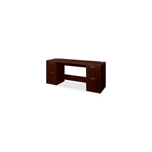 HON Attune 11841 Credenza with Kneespace - 4-Drawer - 72" x 24" x 29.5" x 1.1" - 4 x File Drawer(s) - Double Pedestal - Cove Edge - Material: Particleboard, Wood Grain - Finish: Laminate, Mahogany