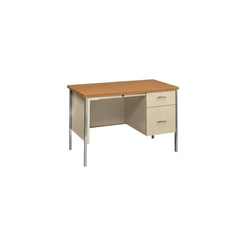 HON 34000 Series Small Office Desk - 2-Drawer - 45.3" x 24" x 29.5" - 2 x Box Drawer(s), File Drawer(s) - Single Pedestal on Right Side - Material: Steel - Finish: Chrome, Harvest, Laminate, Putty