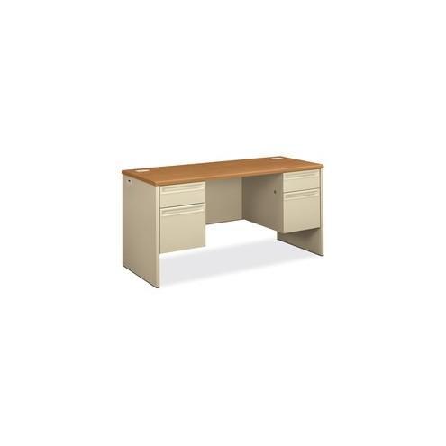 HON 38000 Series Double Credenza, 60"W - 4-Drawer - 60" x 24" x 29.5" - 4 x Box Drawer(s), File Drawer(s) - Double Pedestal - Radius Edge - Material: Particleboard, Steel - Finish: Harvest, Putty