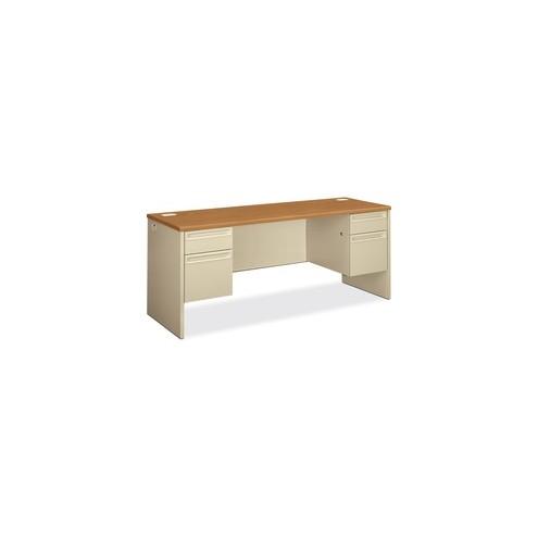 HON 38000 Series Double Credenza, 72"W - 4-Drawer - 72" x 24" x 29.5" - 4 x Box Drawer(s), File Drawer(s) - Double Pedestal - Radius Edge - Material: Particleboard, Steel - Finish: Harvest, Putty