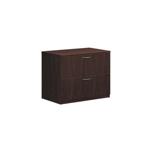HON Foundation 2-Drawer Lateral File - 35.5" x 22" x 29" - 2 x File Drawer(s) - Material: Metal Handle - Finish: Mahogany, Thermofused Laminate (TFL), Silver Handle