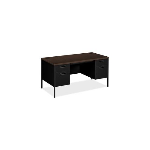 HON Metro Classic Double Pedestal Desk - 4-Drawer - 60" x 30" x 29.5" - 4 x Box Drawer(s), File Drawer(s) - Double Pedestal - Square Edge - Material: Steel - Finish: Mocha Laminate, Black Paint
