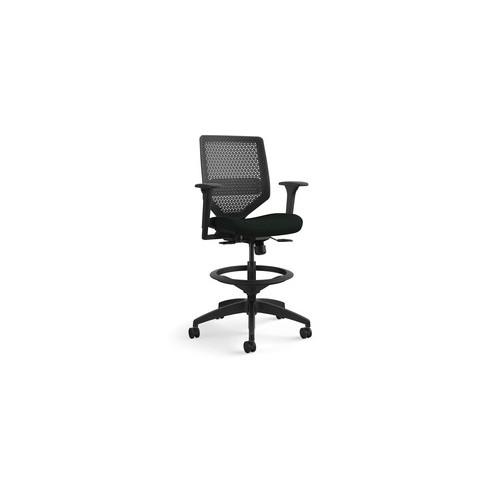 HON Solve Black Frame ReActiv Back Task Stool - Black Vinyl Seat - Ink Back - Black Frame - 19" Seat Width x 19.25" Seat Depth - 29.5" Width x 29.5" Depth x 52.8" Height - 1 Each