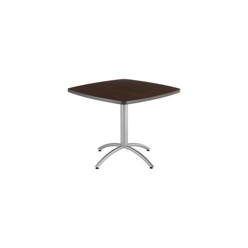 Iceberg CafeWorks 36" Square Cafe Table - Melamine Square Top - Powder Coated Base - 1.13" Table Top Thickness - 30" Height x 36" Width x 36" Depth - Assembly Required - Walnut