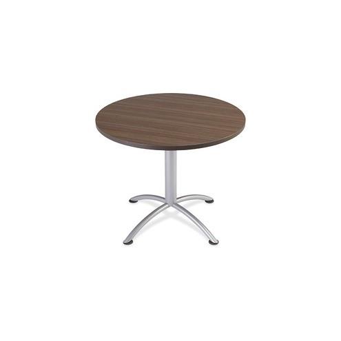Iceberg iLand Round Hospitality Table - Round Top - Powder Coated Silver Base - 1.13" Table Top Thickness x 36" Table Top Diameter - 29" Height - Assembly Required - Laminated, Teak - Particleboard