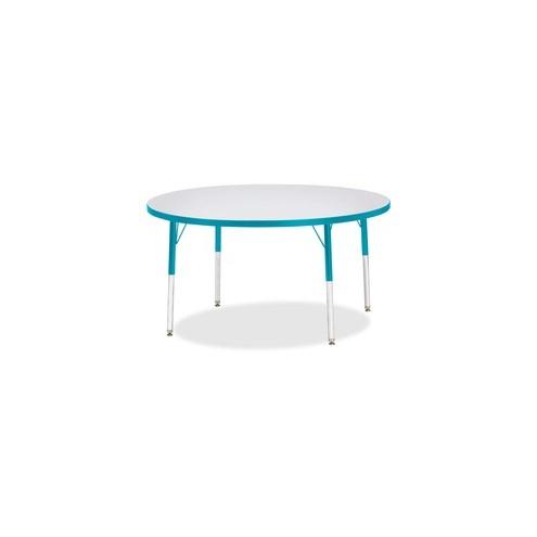 Berries Adult Height Color Edge Round Table - Laminated Round, Teal Top - Four Leg Base - 4 Legs - 1.13" Table Top Thickness x 48" Table Top Diameter - 31" Height - Assembly Required - Powder Coated