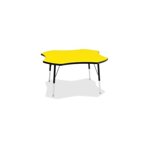Berries Adult Black Edge Four-leaf Table - Laminated, Yellow Top - Four Leg Base - 4 Legs - 1.13" Table Top Thickness x 48" Table Top Diameter - 31" Height - Assembly Required - Powder Coated
