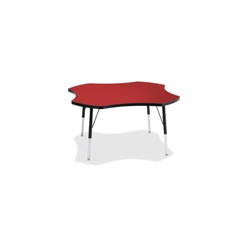 Berries Adult Black Edge Four-leaf Table - Laminated, Red Top - Four Leg Base - 4 Legs - 1.13" Table Top Thickness x 48" Table Top Diameter - 31" Height - Assembly Required - Powder Coated