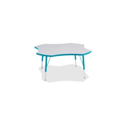 Berries Elementary Height Prism Four-Leaf Table - Laminated, Teal Top - Four Leg Base - 4 Legs - 1.13" Table Top Thickness x 48" Table Top Diameter - 24" Height - Assembly Required - Powder Coated