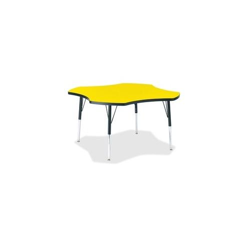 Berries Elementary Black Edge Four-leaf Table - Laminated, Yellow Top - Four Leg Base - 4 Legs - 1.13" Table Top Thickness x 48" Table Top Diameter - 24" Height - Assembly Required - Powder Coated