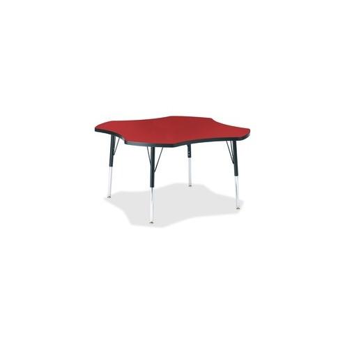 Berries Elementary Black Edge Four-leaf Table - Laminated, Red Top - Four Leg Base - 4 Legs - 1.13" Table Top Thickness x 48" Table Top Diameter - 24" Height - Assembly Required - Powder Coated