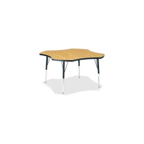 Berries Elementary Black Edge Four-leaf Table - Black Oak, Laminated Top - Four Leg Base - 4 Legs - 1.13" Table Top Thickness x 48" Table Top Diameter - 24" Height - Assembly Required - Powder Coated