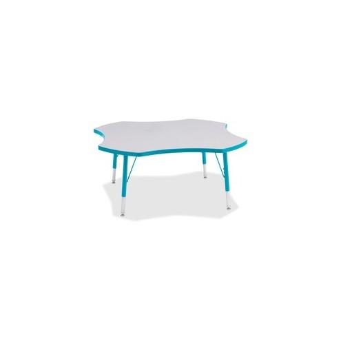 Berries Prism Four-Leaf Student Table - Laminated, Teal Top - Four Leg Base - 4 Legs - 1.13" Table Top Thickness x 48" Table Top Diameter - 15" Height - Assembly Required - Powder Coated