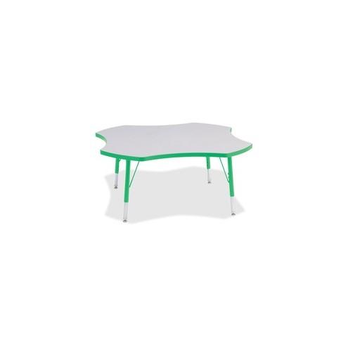 Berries Prism Four-Leaf Student Table - Gray, Laminated Top - 4 Legs - 1.13" Table Top Thickness x 48" Table Top Diameter - 15" Height - Assembly Required - Green, Powder Coated