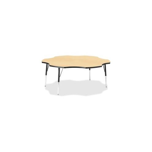 Berries Adult Black Edge Six-leaf Table - Laminated, Maple Top - Four Leg Base - 4 Legs - 1.13" Table Top Thickness x 60" Table Top Diameter - 31" Height - Assembly Required - Powder Coated - Steel