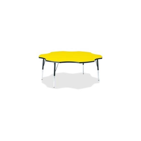 Berries Adult Black Edge Six-leaf Table - Laminated, Yellow Top - Four Leg Base - 4 Legs - 1.13" Table Top Thickness x 60" Table Top Diameter - 31" Height - Assembly Required - Powder Coated