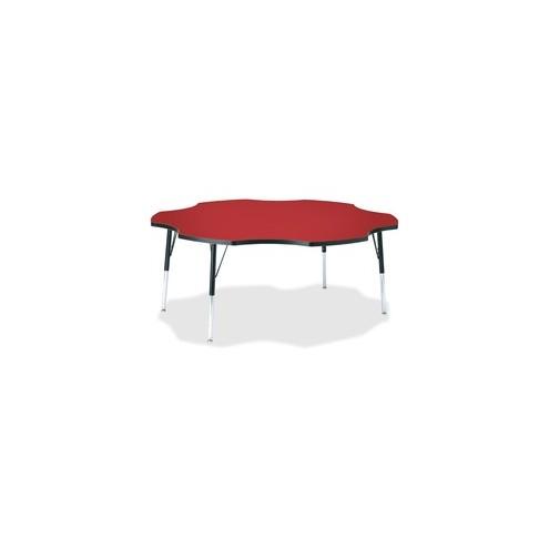 Berries Adult Black Edge Six-leaf Table - Laminated, Red Top - Four Leg Base - 4 Legs - 1.13" Table Top Thickness x 60" Table Top Diameter - 31" Height - Assembly Required - Powder Coated
