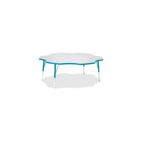 Berries Elementary Height Prism Six-Leaf Table - Laminated, Teal Top - Four Leg Base - 4 Legs - 1.13" Table Top Thickness x 60" Table Top Diameter - 24" Height - Assembly Required - Powder Coated