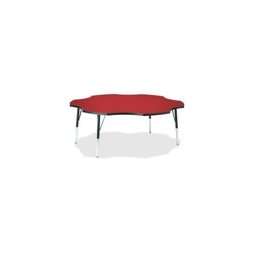 Berries Elementary Black Edge Six-leaf Table - Laminated, Red Top - Four Leg Base - 4 Legs - 1.13" Table Top Thickness x 60" Table Top Diameter - 24" Height - Assembly Required - Powder Coated