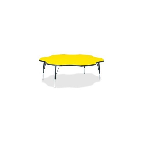 Berries Toddler Black Edge Six-leaf Table - Laminated, Yellow Top - Four Leg Base - 4 Legs - 1.13" Table Top Thickness x 60" Table Top Diameter - 15" Height - Assembly Required - Powder Coated