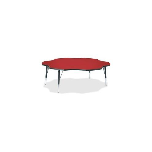 Berries Toddler Black Edge Six-leaf Table - Laminated, Red Top - Four Leg Base - 4 Legs - 1.13" Table Top Thickness x 60" Table Top Diameter - 15" Height - Assembly Required - Powder Coated