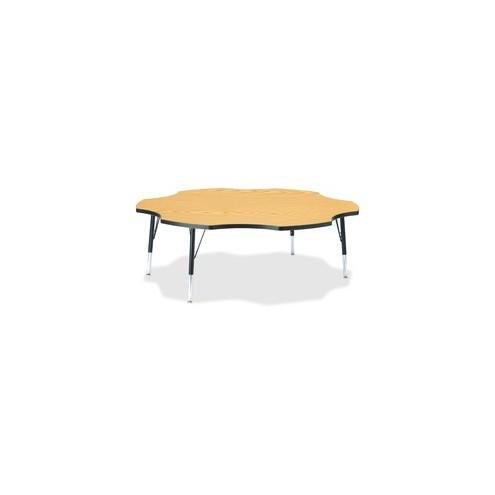 Berries Toddler Black Edge Six-leaf Table - Black Oak, Laminated Top - Four Leg Base - 4 Legs - 1.13" Table Top Thickness x 60" Table Top Diameter - 15" Height - Assembly Required - Powder Coated