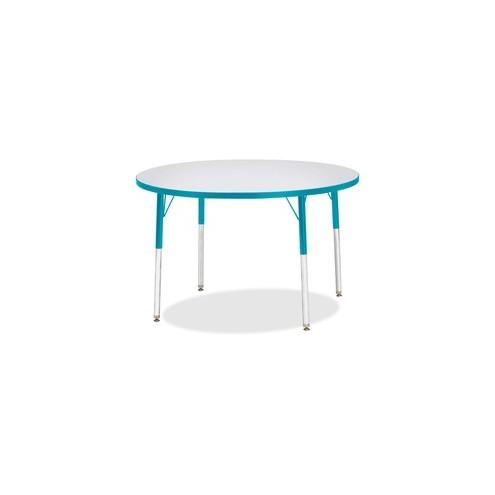 Berries Adult Height Color Edge Round Table - Laminated Round, Teal Top - Four Leg Base - 4 Legs - 1.13" Table Top Thickness x 42" Table Top Diameter - 31" Height - Assembly Required - Powder Coated