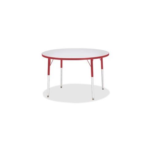 Berries Adult Gray Laminate Round Table - Laminated Round, Red Top - Four Leg Base - 4 Legs - 1.13" Table Top Thickness x 42" Table Top Diameter - 15" Height - Assembly Required - Powder Coated