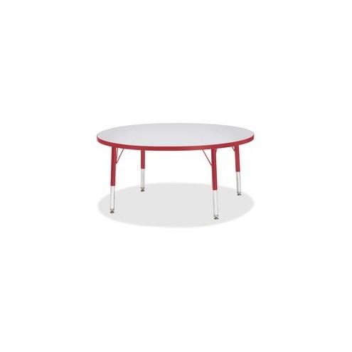Berries Elementary Height Gray Top Color Edge Round Table - Laminated Round, Red Top - Four Leg Base - 4 Legs - 1.13" Table Top Thickness x 42" Table Top Diameter - Assembly Required - Powder Coated