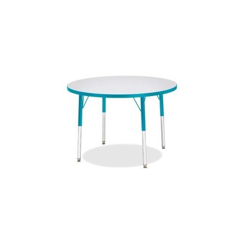 Berries Adult Height Color Edge Round Table - Laminated Round, Teal Top - Four Leg Base - 4 Legs - 1.13" Table Top Thickness x 36" Table Top Diameter - 31" Height - Assembly Required - Powder Coated