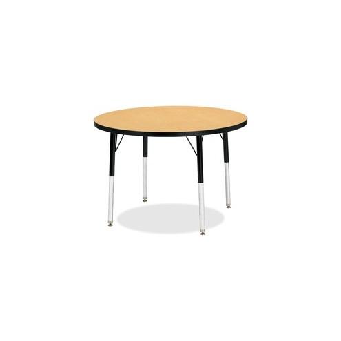 Berries Elementary Height Color Top Round Table - Laminated Round, Oak Top - Four Leg Base - 4 Legs - 1.13" Table Top Thickness x 36" Table Top Diameter - Assembly Required - Powder Coated
