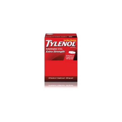Tylenol Extra Strength Caplets - For Headache, Fever, Muscular Pain, Backache, Arthritis, Common Cold, Toothache, Premenstrual Cramp, Menstrual Cramp - 50 / Box - 2 Per Packet