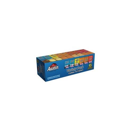 Austin® Cookies & Crackers Variety Pack - Choco Creme, Vanilla Creme, Lemon Ohs!, Cheese, Peanut Butter - Pouch - 4.27 lb - 45 / Carton