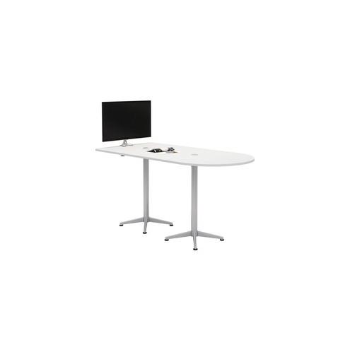 KFI Powered Horseshoe Table - High Pressure Laminate (HPL) Rectangle, White Top - Column Leg Base - 84" Table Top Length x 42" Table Top Width - Assembly Required