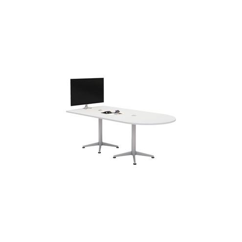 KFI Powered Horseshoe Table - High Pressure Laminate (HPL) Half-round, White Top - Column Leg Base - 84" Table Top Length x 42" Table Top Width - Assembly Required