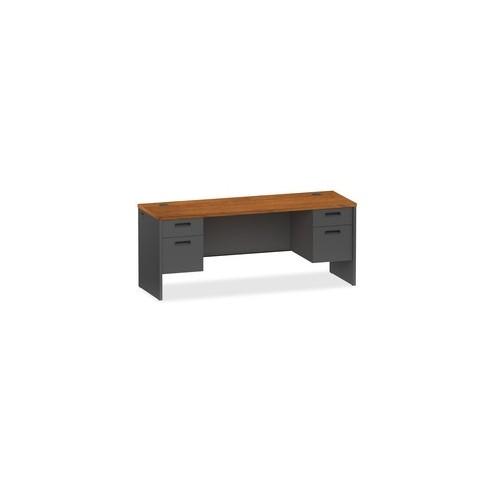 Lorell Cherry/Charcoal Pedestal Credenza - 2-Drawer - 72" x 24" x 29.5" - 2 x Box Drawer(s), File Drawer(s) - Double Pedestal - Material: Steel - Finish: Cherry, Charcoal