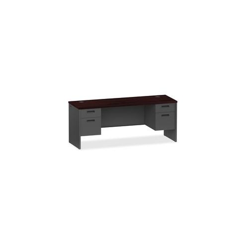 Lorell Mahogany/Charcoal Pedestal Credenza - 2-Drawer - 72" x 24" x 29.5" - 2 x Box Drawer(s), File Drawer(s) - Double Pedestal - Material: Steel - Finish: Mahogany, Charcoal