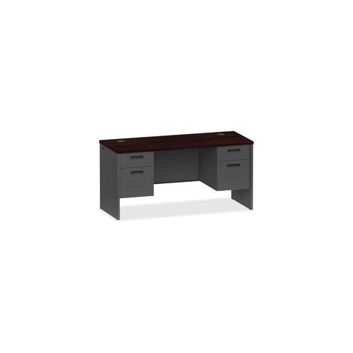 Lorell Mahogany/Charcoal Pedestal Credenza - 2-Drawer - 60" x 24" x 29.5" - 2 x Box Drawer(s), File Drawer(s) - Double Pedestal - Material: Steel - Finish: Mahogany, Charcoal