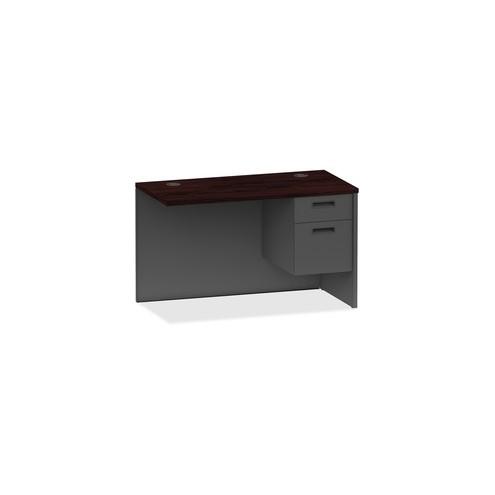 Lorell Mahogany/Charcoal Return - 2-Drawer - 48" x 24" x 29.5" - 2 x Box Drawer(s), File Drawer(s) - Single Pedestal on Right Side - Material: Steel - Finish: Mahogany, Charcoal