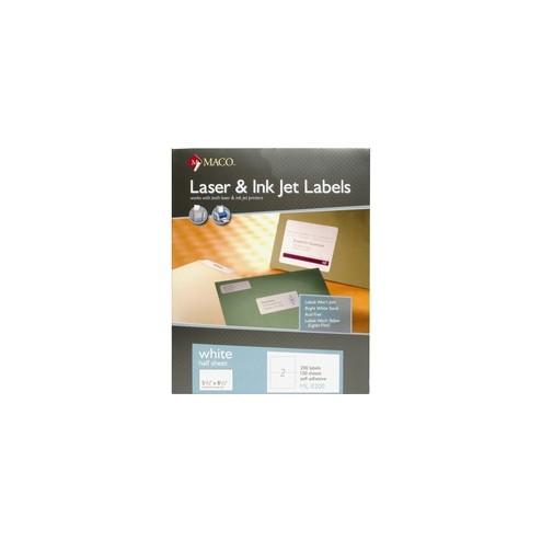 MACO White Laser/Ink Jet Internet Shipping Label - Permanent Adhesive - 5 1/2" Width x 8 1/2" Length - Rectangle - Inkjet, Laser - White - 2 / Sheet - 200 / Box