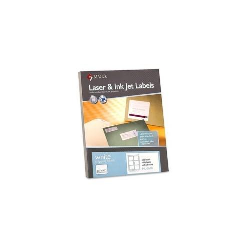 MACO White Laser/Ink Jet Shipping Label - 3 21/64" Width x 4" Length - Rectangle - Laser, Inkjet - White - 6 / Sheet - 600 / Box