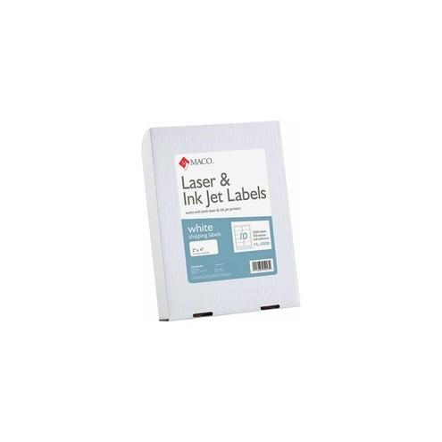 MACO White Laser/Ink Jet Shipping Label - Permanent Adhesive - 2" Width x 4" Length - Rectangle - Laser, Inkjet - White - 10 / Sheet - 2500 / Box