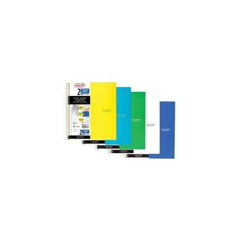 Mead Wirebound Notebooks - 100 Sheets - Wire Bound - 9 1/2" x 6" - White Paper - Assorted Cover - Pocket, Stiff-back, Perforated, Pocket Divider - 1Each