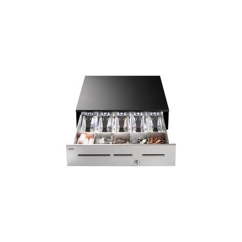 MMF PayVue Illuminated Cash Drawer - 5 Bill - 5 Coin - 3 Media SlotPrinter Driven - Stainless Steel, Steel - Black