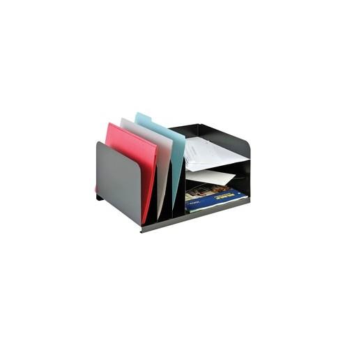 MMF Horizontal/Vertical Organizer - 6 Compartment(s) - 11" Height x 15" Width x 11" Depth - Desktop - Recycled - Black - Steel - 1Each