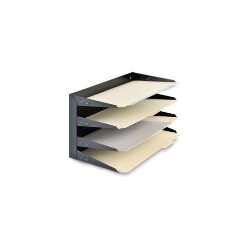 MMF Horizontal Desk File Trays - 4 Compartment(s) - 4 Tier(s) - 9.3" Height x 15" Width x 8.8" Depth - Desktop - Recycled - Black - Steel - 1Each