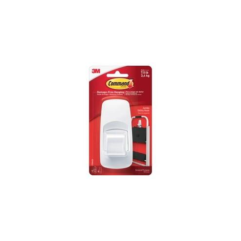 Command Jumbo Hook - 7.50 lb (3.40 kg) Capacity - Plastic - White - 1 Pack