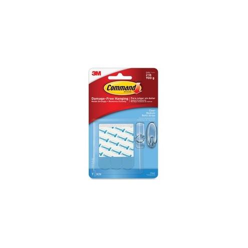 Command™ Clear Medium Refill Strips - 0.63" Width x 2.75" Length - Plastic - Residue-free, Stain Resistant - 9 Strips/Pack - Clear