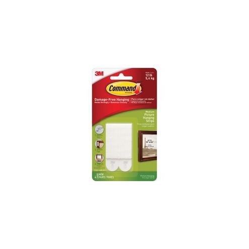 Command Medium Picture Hanging Strips - 2.75" Length x 0.63" Width - 100 mil Thickness - Foam - 8 / Pack - White